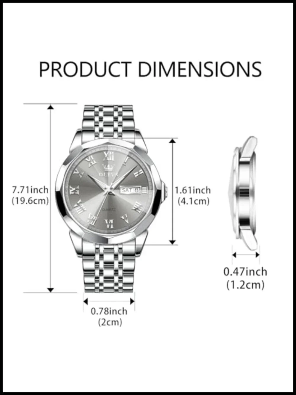 OLEVS Men's Luxury Waterproof Watch, Stainless Steel Bracelet, Roman Numerals,